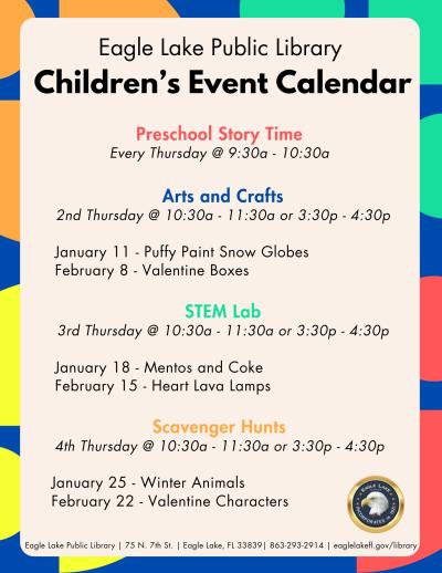 Eagle Lake Public Library Event Calendar