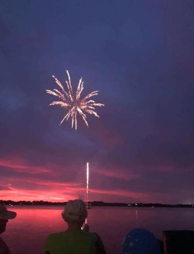 Eagle Lake Firework Celebration, dark blue sky with pink fireworks