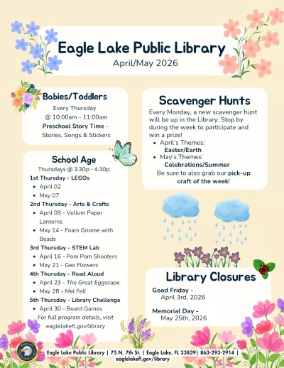 Eagle Lake Public Library April and May 2026 newsletter